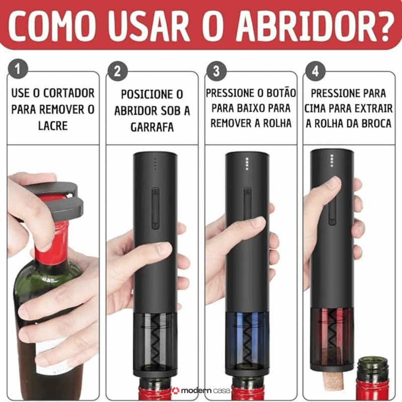 Abridor Elétrico Para Garrafas de Vinhos