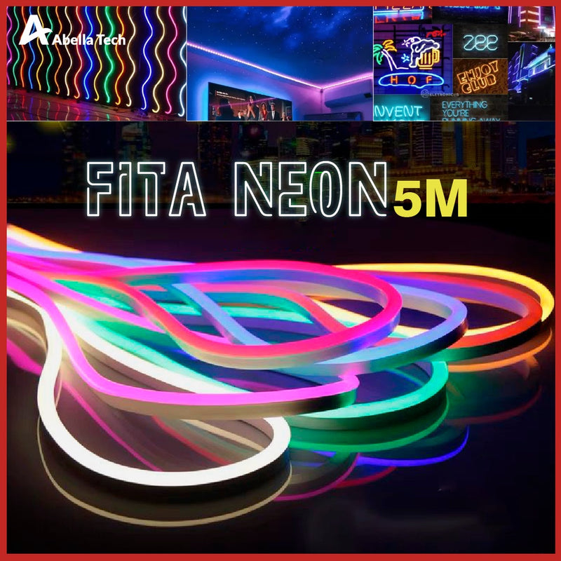 Fita de LED Mangueira Neon 5 Metros IP65 Flexível Com ou Sem Fonte | 8 Cores